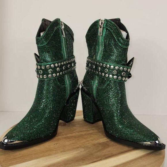 CLUB EXX Sheriff Shine Leaf Buckle Rhinestone Cowboy Boots Women's Size 6 M Doll - Picture 7 of 10